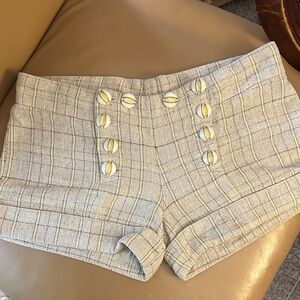 Stylish Gray Yellow and Black Tweed Women's Shorts. Large Buttons Sailor. 2